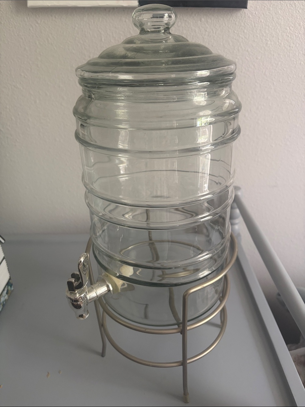 Glass Beverage Dispenser with Lid and Metal Stand - Clear